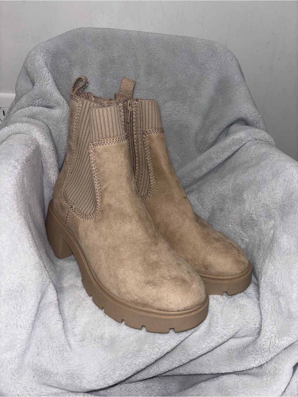 No Boundaries Chunky Chelsea Ankle Boots in Taupe
